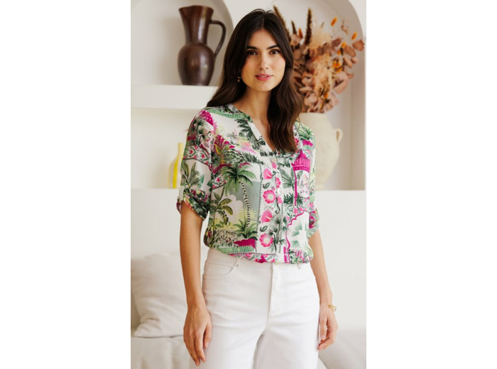 Tunique col chemise imprimé patch animal