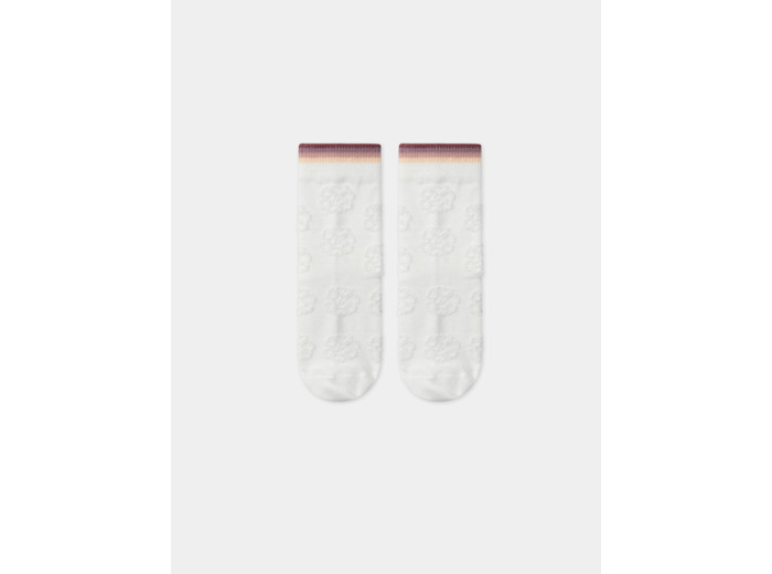 Chaussettes écrues jacquard fleur uni