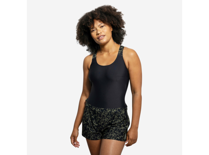 Maillot de bain 1 pièce short loose Aquafitness femme Sofi Lica noir kaki