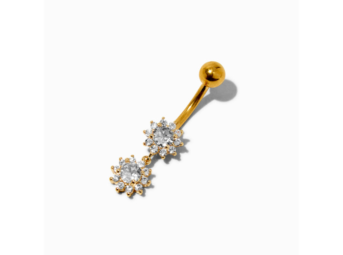 Piercing de nombril 1,6 mm rayon de soleil double strass couleur dorée