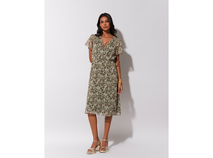 Robe midi imprimé à fleurs KAKI