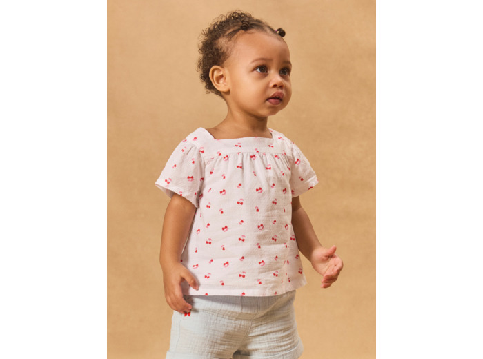 Blouse manches courtes cerises coeurs