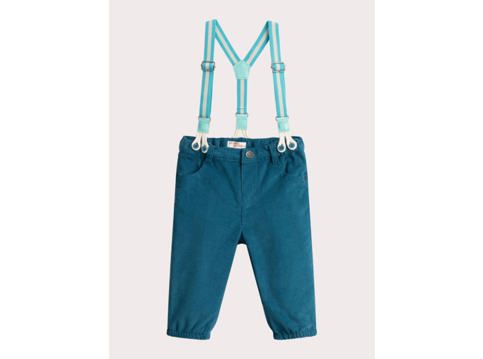 Pantalon turquoise foncé à bretelles pour bébé garçon