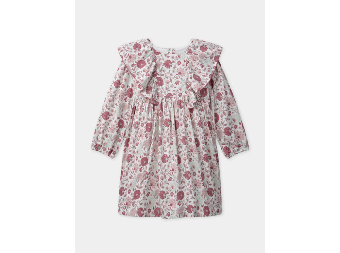 Robe imprimé fleuries avec volants aux épaules et manches longues Fille