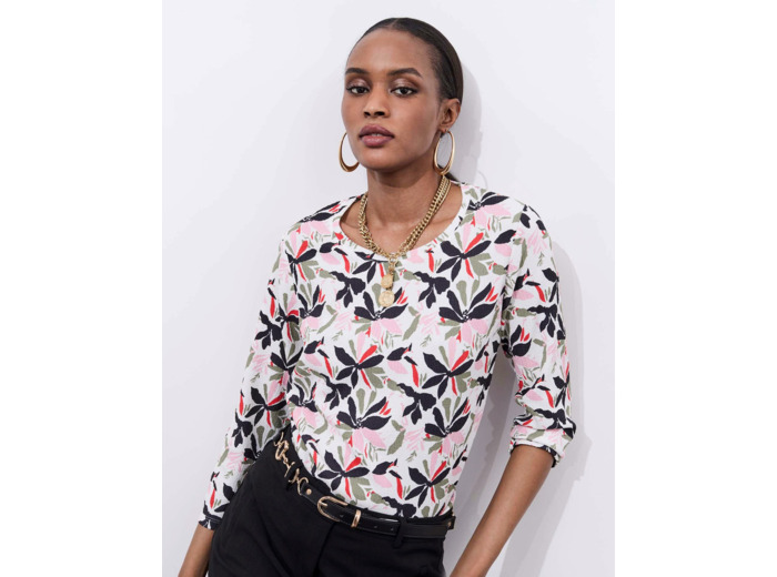 Top manches 3/4 imprimé ECRU Femme