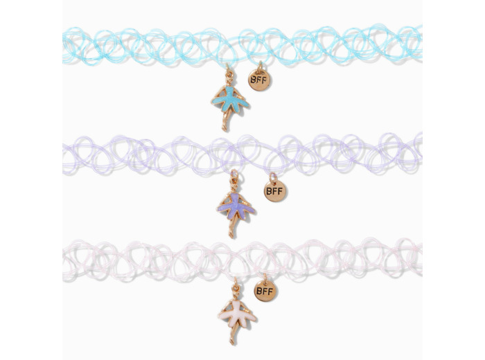 Ras-de-cou effet tatouage ballet ballerine best friends - Lot de 3