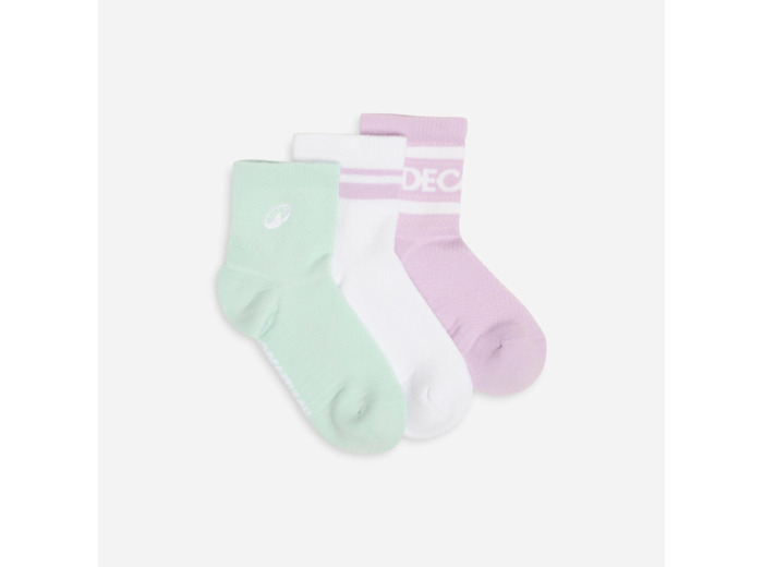 Chaussettes cheville, vert, blanc et violet, lot de 3