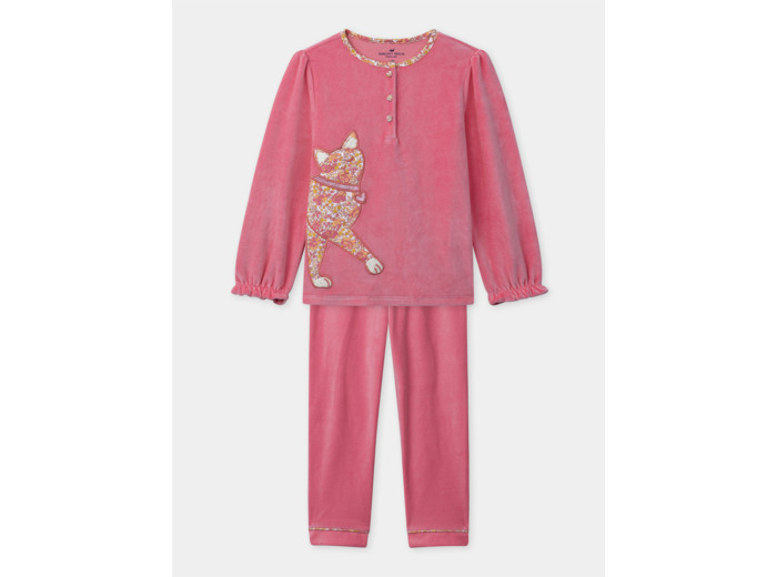 Pyjama rose en velours avec patch chat Fille