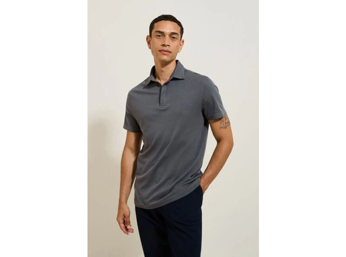 Polo manches courtes slim uni col italien - Vert