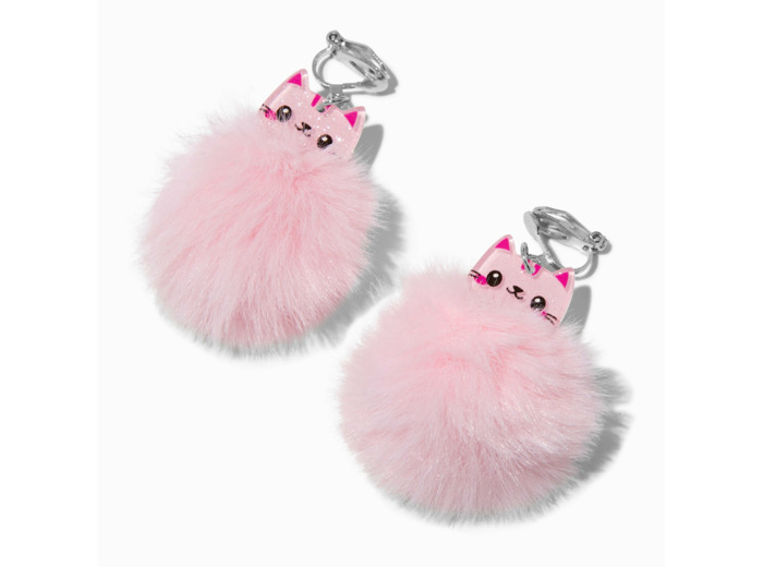 Pendantes à clip 4 cm à pompons chats roses