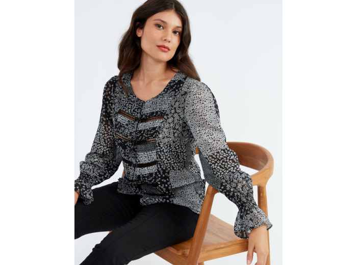 Chemisier manches longues imprimé NOIR Femme