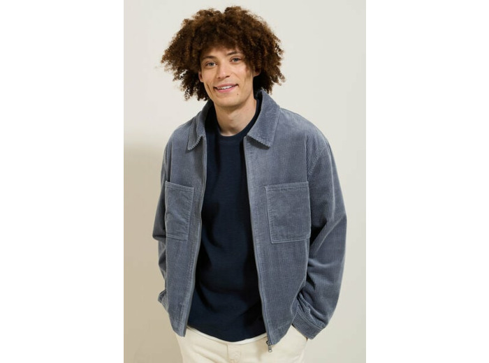 Blouson en velours côtelé col chemise - Bleu