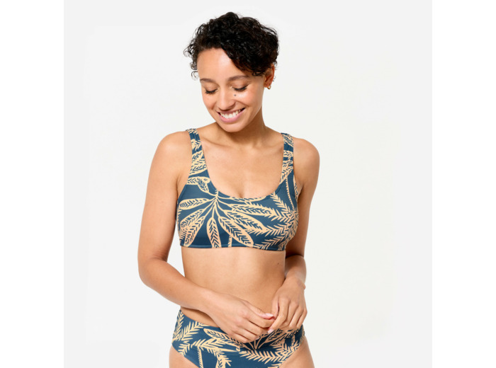 Haut de maillot brassière surf Femme - Aurely palmer bleu