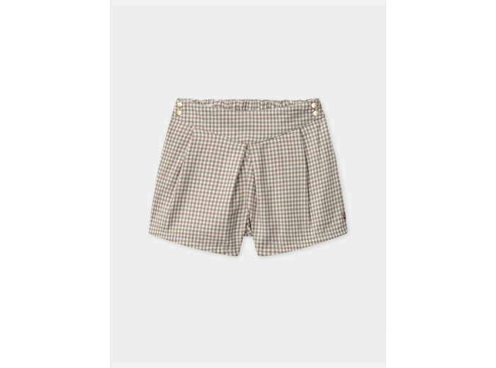 Jupe-short vichy marron et blanc Fille