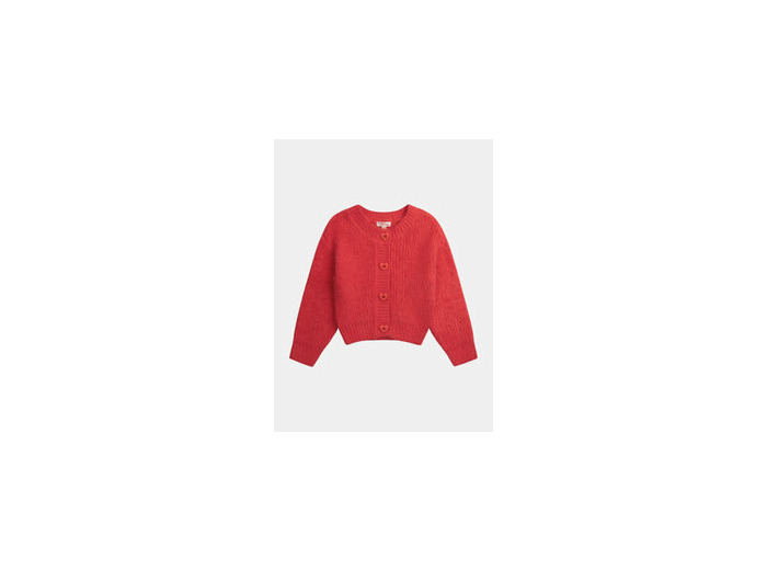 Cardigan rouge boutons cœur pour fille