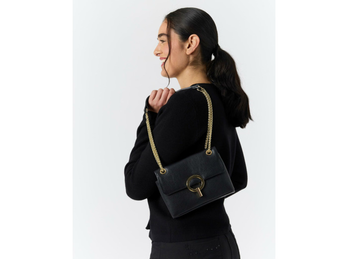 Sac épaule en cuir uni NOIR Femme
