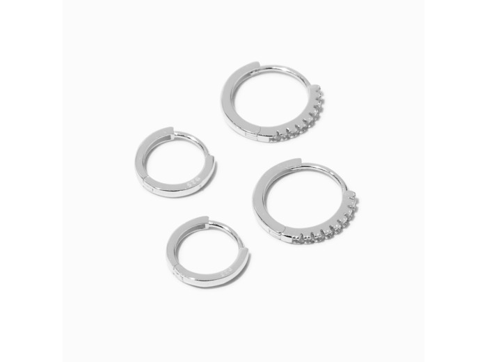 Créoles à charnière 12 mm et 14 mm en zircon cubique couleur argentée C LUXE by Claire's - Lot de 2