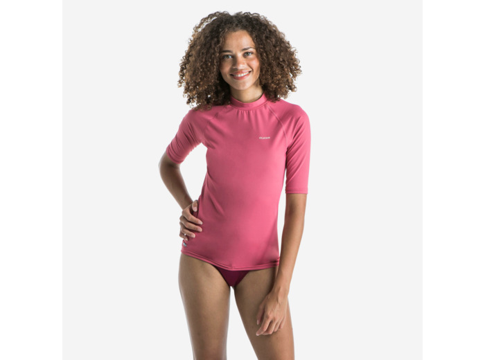 Tee shirt anti uv surf top 100 manches courtes femme vieux rose