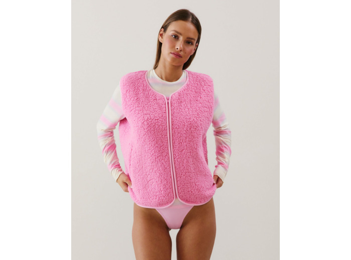 Veste sans manches en sherpa rose