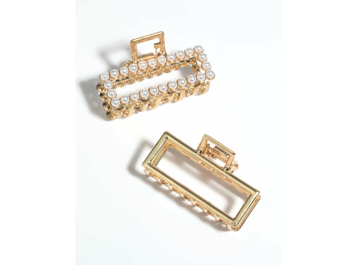 Gold Mini Pearl Rectangular Claw Clip Pack