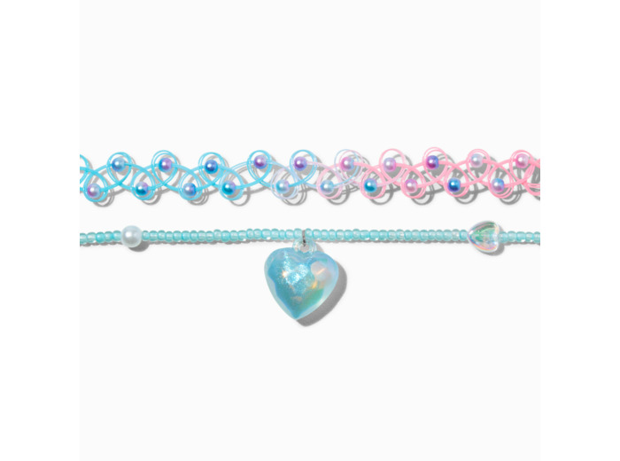 Ras-de-cou effet tatouage et cœur iridescent - Lot de 2