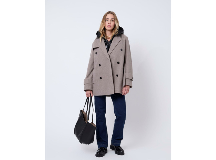Manteau court uni TAUPE Femme
