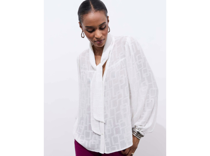 Blouse manches longues unie BLANC Femme