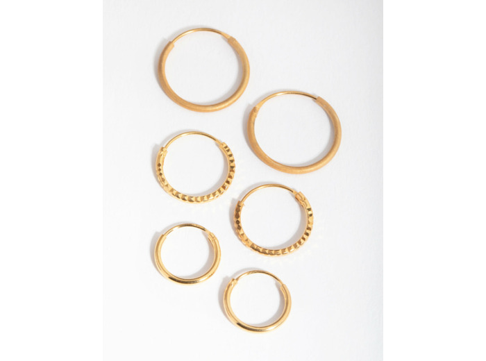 Gold Plated Sterling Silver Mix Texture Hoop Pack Earring