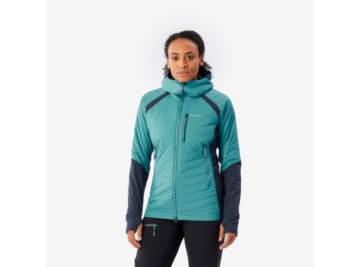 Veste hybride sprint synthétique & laine alpinisme femme - bleu gris