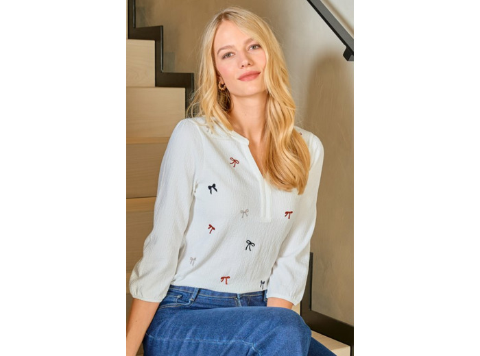 Tee-shirt brodé manches 3/4