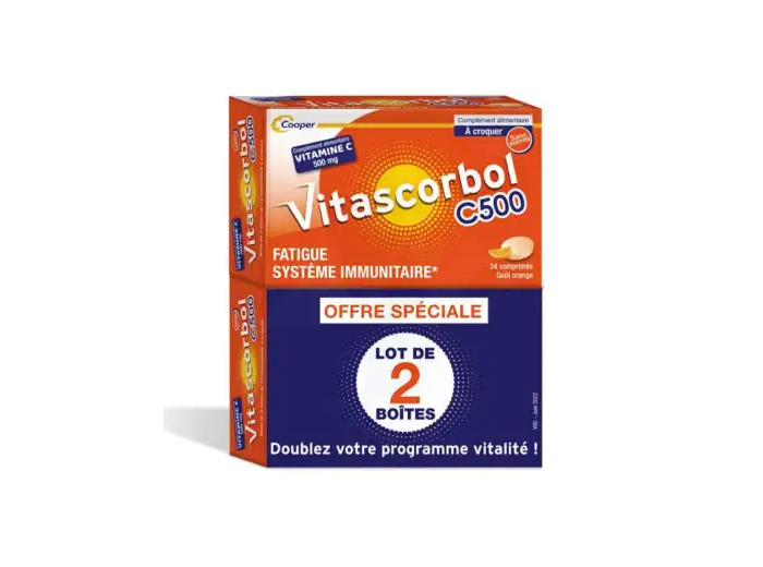 Vitascorbol C 500 Comprimés à Croquer 2 Tubes De 24