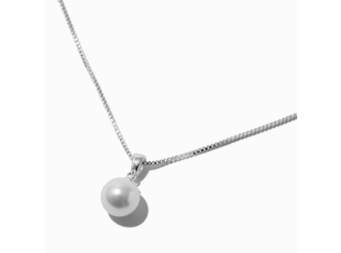 Collier à pendentif perle d'imitation 6 mm blanc