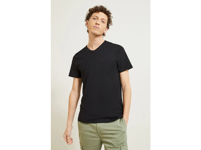 Tee shirt col V en coton - Noir
