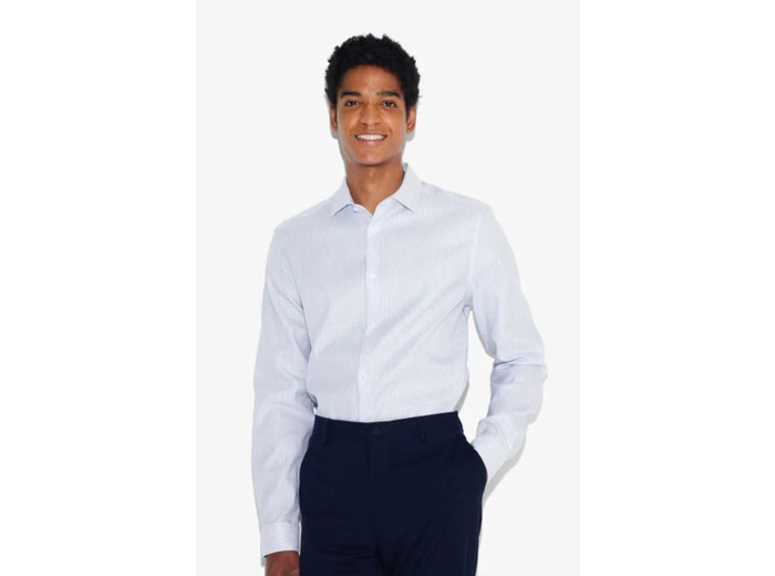 Chemise sans repassage en coton rayée - Blanc