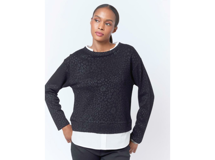 Top manches longues bi-matière bicolore NOIR Femme