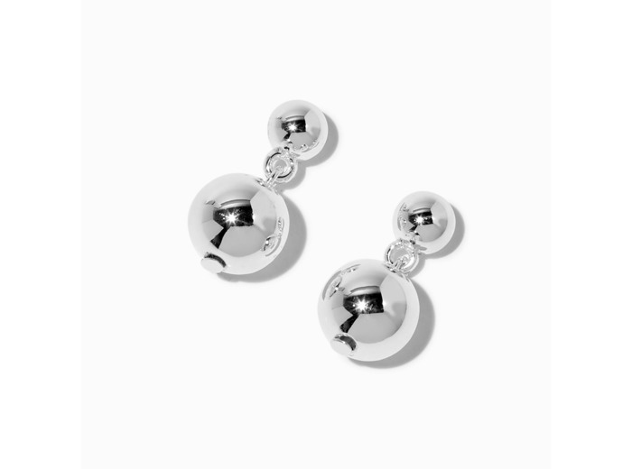 Clous d'oreilles à deux sphères couleur argentée