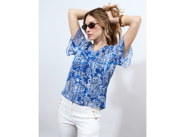 Blouse manches courtes imprimée BLEU Femme