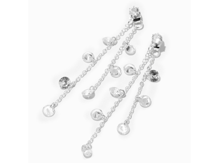 Pendantes linéaires 6,5 cm confettis en zircon cubique d'imitation devant-derrière couleur argentée