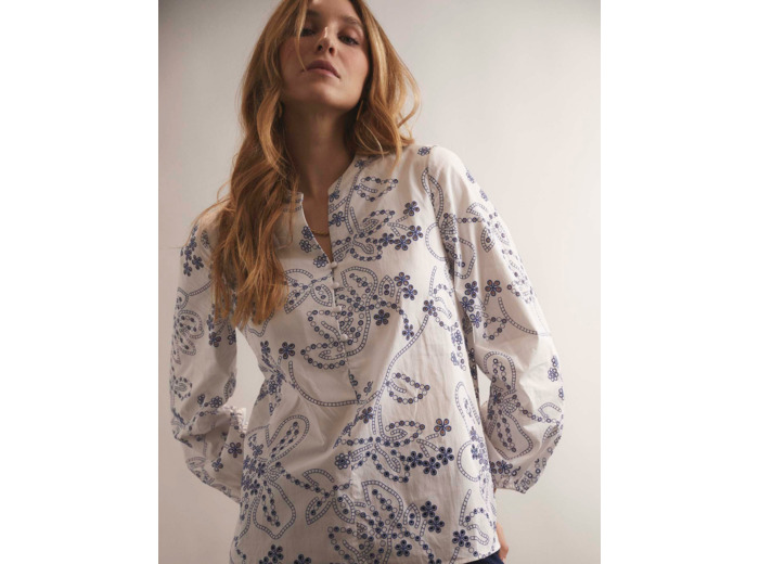 Blouse manches longues imprimé à fleurs BLANC Femme