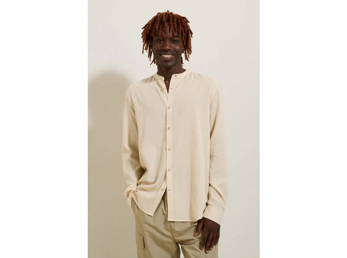 Chemise en coton lin col mao - Blanc
