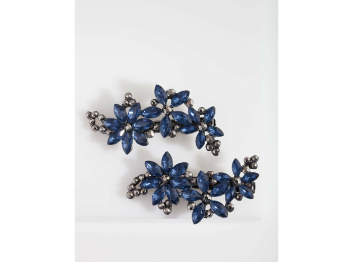 Gunmetal Mixed Crystal Floral Hair Clip