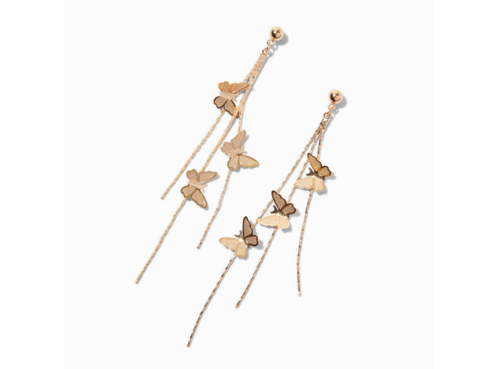 Pendantes 10 cm triple papillon couleur dorée