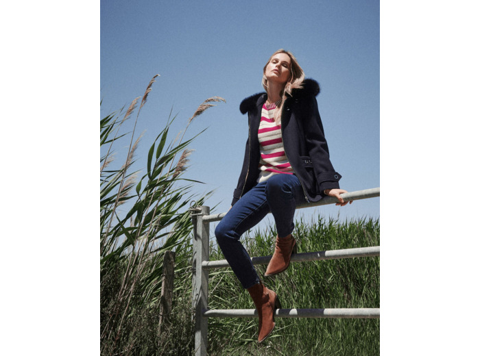 Pull marinière contenant de la laine rayé FUCHSIA Femme