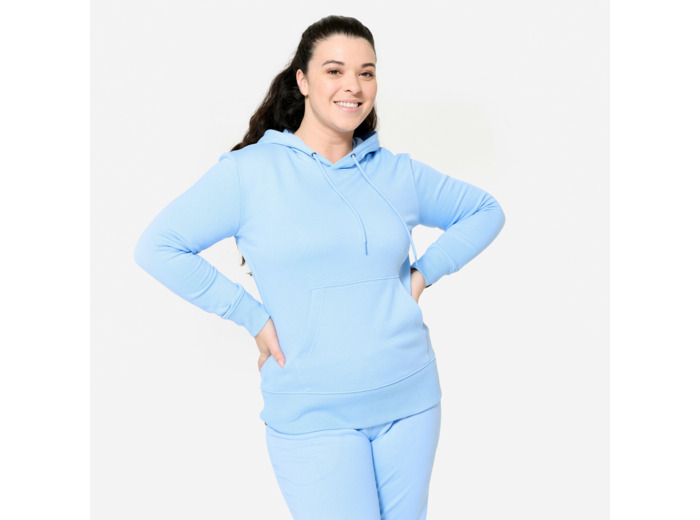 Sweat à capuche en coton femme, bleu clair