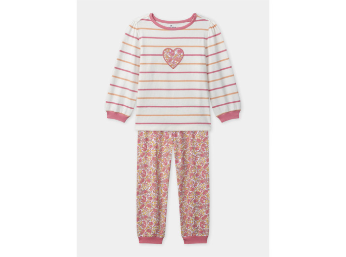 Pyjama à rayures tricolore imprimé fleuri Fille