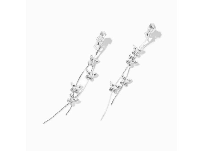 Pendantes à clip style végétal papillon en zircon cubique 9 cm couleur argentée