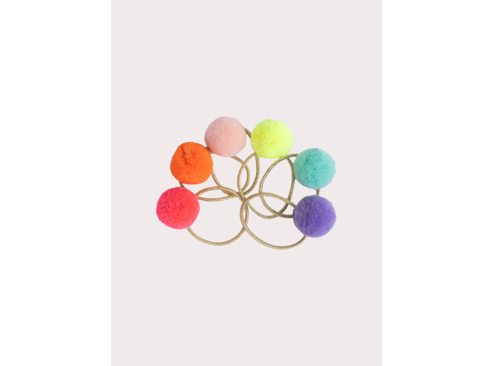 Lot de 6 élastiques à pompons multicolores pour fille