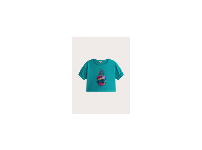 T-shirt manches courtes turquoise animation ananas