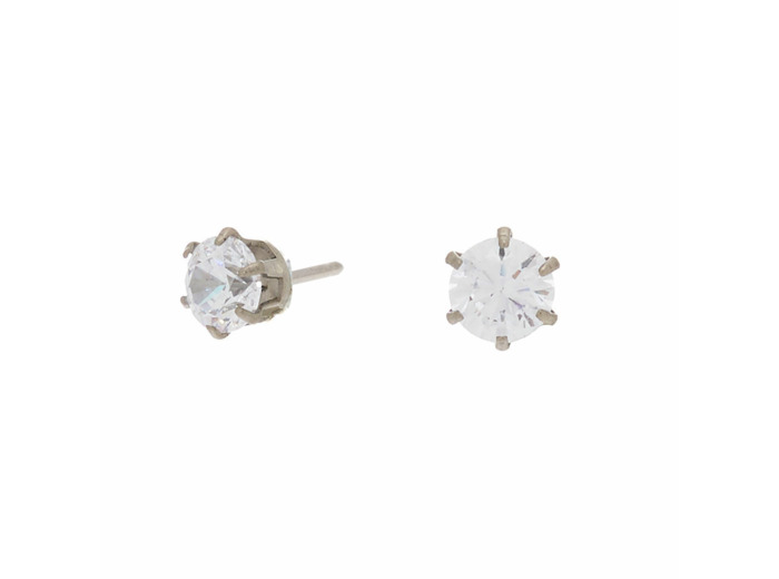 Clous d’oreille ronds avec zircon cubique 4 mm en titane couleur argentée