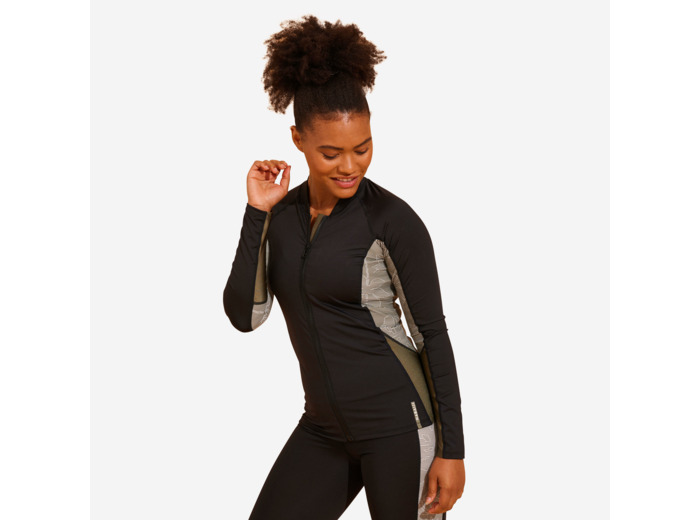 Tee shirt zippé manches longes femme aquagym aquabike lia kaki
